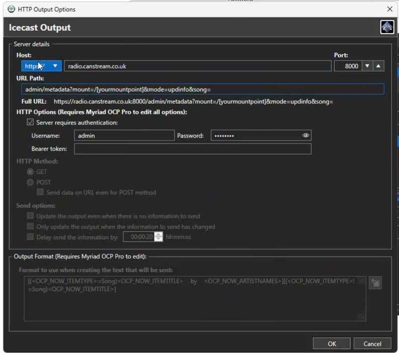 OCP Icecast Output Settings EXAMPLE